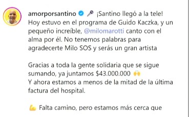 Santino estuvo en el programa de Guido Kackza: "Llegamos a una cifra que todavía no lo podemos creer, $62.750.000" 3 Santino estuvo en el programa de Guido Kackza: "Llegamos a una cifra que todavía no lo podemos creer, $62.750.000" imagen-2