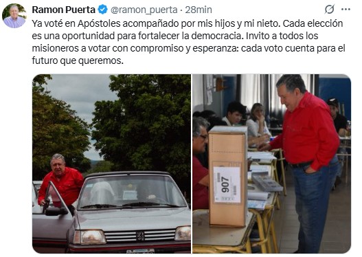 Elecciones 2025: el candidato Ramón Puerta ya emitió su voto en Apóstoles y llamó a sufragar "con esperanza" 5 Elecciones 2025: el candidato Ramón Puerta ya emitió su voto en Apóstoles y llamó a sufragar "con esperanza" imagen-4
