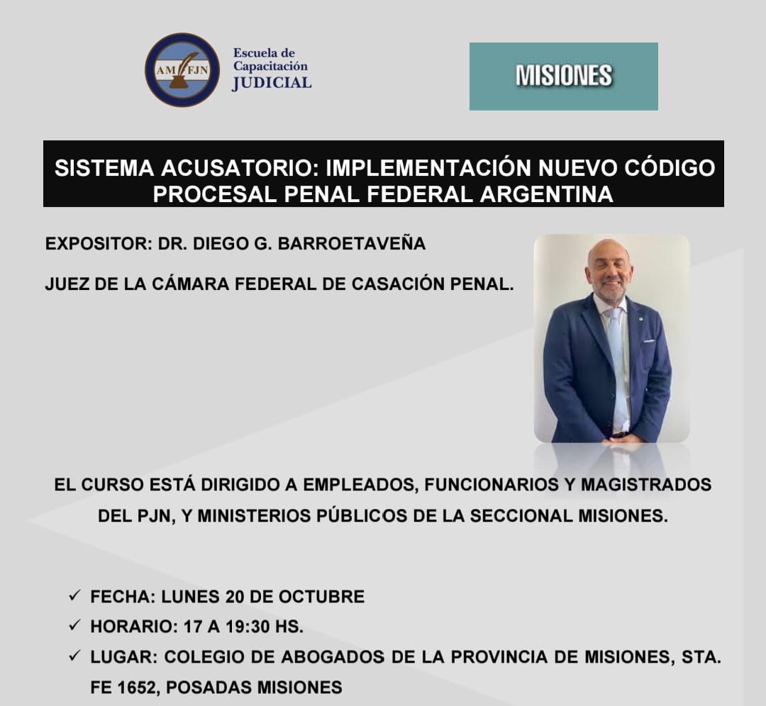 Juez Barroetaveña dictará en Posadas un curso sobre el nuevo Código Procesal Penal Federal imagen-2