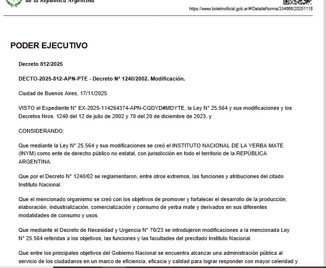 Decreto: Milei le dio otro golpe al Instituto de la Yerba para “impedir su intromisión” en el mercado imagen-4