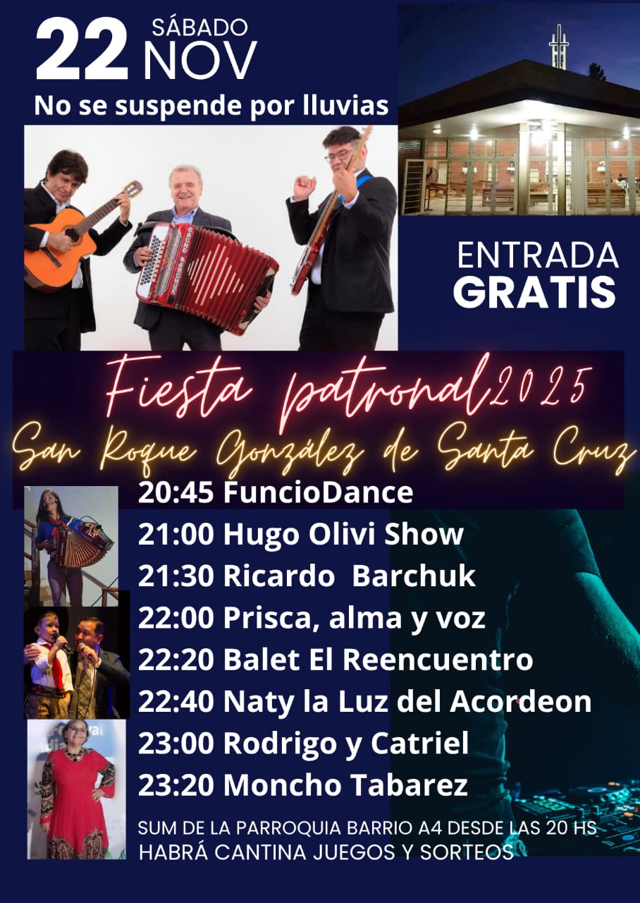 La Fiesta Patronal 2025 de San Roque González de Santa Cruz reunirá a artistas y vecinos este sábado 22 3 La Fiesta Patronal 2025 de San Roque González de Santa Cruz reunirá a artistas y vecinos este sábado 22 imagen-2