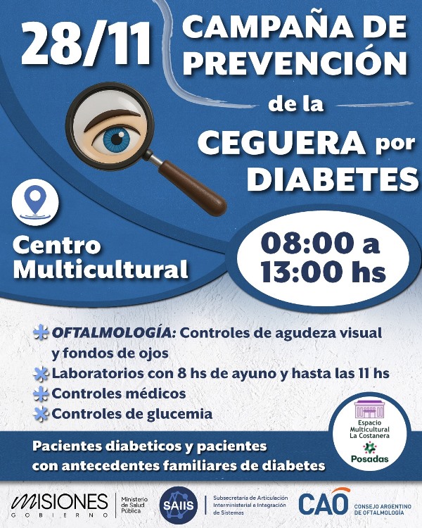 Este viernes, Campaña de Prevención de la Ceguera por Diabetes en Posadas 3 Este viernes, Campaña de Prevención de la Ceguera por Diabetes en Posadas imagen-2