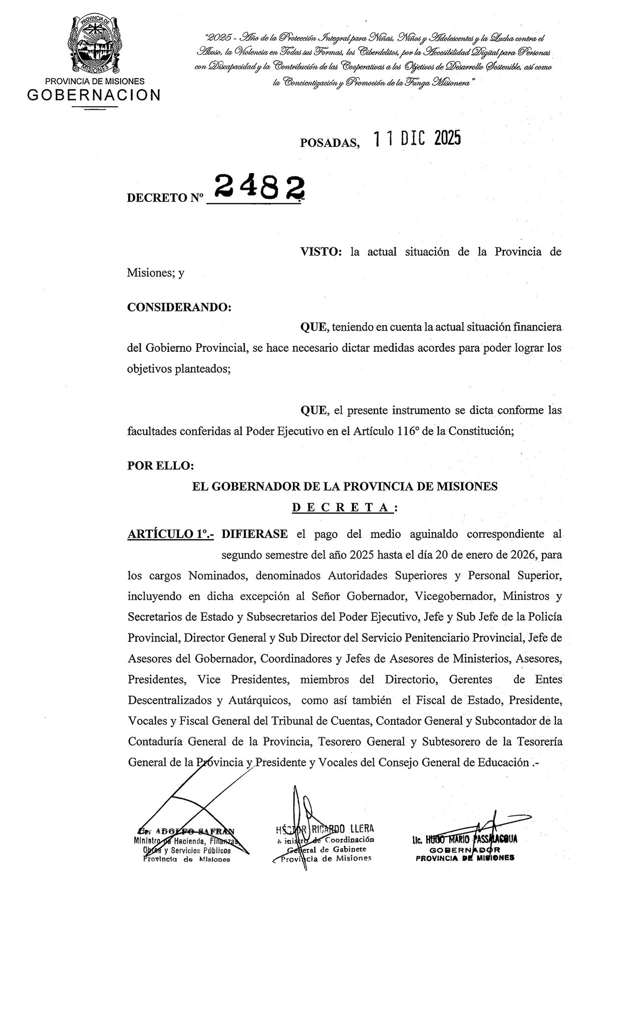 Aguinaldo: Ministros del STJ y Procurador General adhieren al Decreto que posterga el pago para funcionarios imagen-2