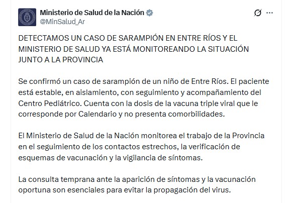 Detectan un caso de sarampión en Entre Ríos y reactivan la alerta a nivel nacional 3 Detectan un caso de sarampión en Entre Ríos y reactivan la alerta a nivel nacional imagen-2