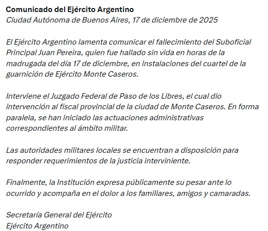 Hallaron muerto a un suboficial del Ejército en Corrientes 3 Hallaron muerto a un suboficial del Ejército en Corrientes imagen-2