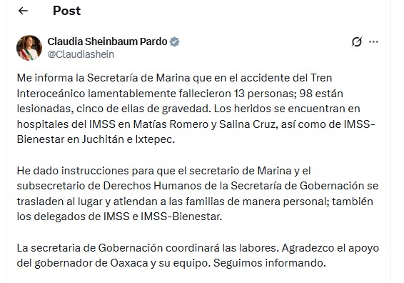 Accidente del Tren Interoceánico en México deja al menos 13 muertos y casi 100 heridos 3 Accidente del Tren Interoceánico en México deja al menos 13 muertos y casi 100 heridos imagen-2