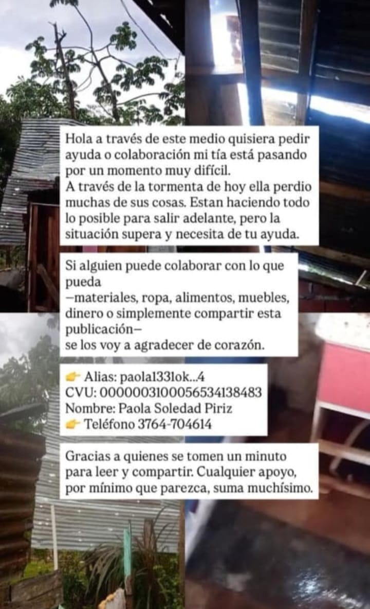 Llamado a la Solidaridad: piden ayuda para una familia posadeña damnificada por el violento temporal del fin de semana imagen-33