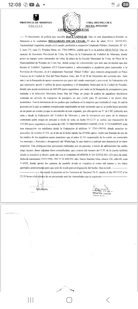Voley de Playa: delegación misionera fue estafada y espera ayuda para poder viajar imagen-2
