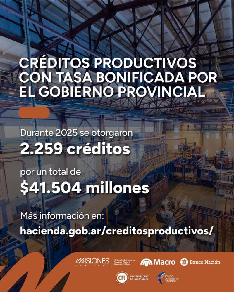Con líneas de créditos productivos vigentes hasta diciembre de 2025, Misiones otorgó más de $41.504 millones en financiamiento imagen-2