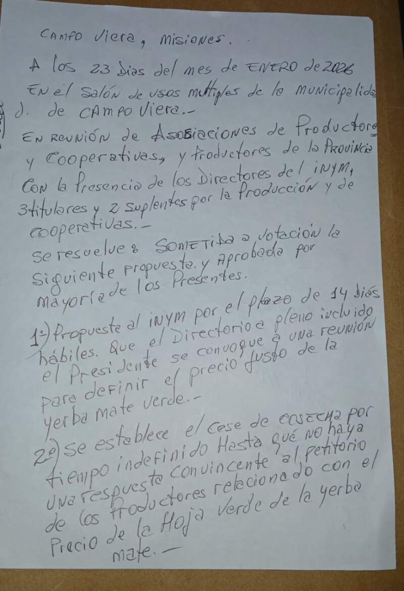 Productores de yerba mate reclaman "precio justo" al INYM y anuncian cese de cosecha "por tiempo indefinido" 3 Productores de yerba mate reclaman "precio justo" al INYM y anuncian cese de cosecha "por tiempo indefinido" imagen-2