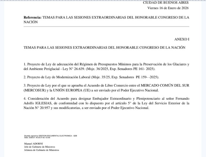 Milei convocó a sesiones extraordinarias del Congreso con la reforma laboral como eje central imagen-2