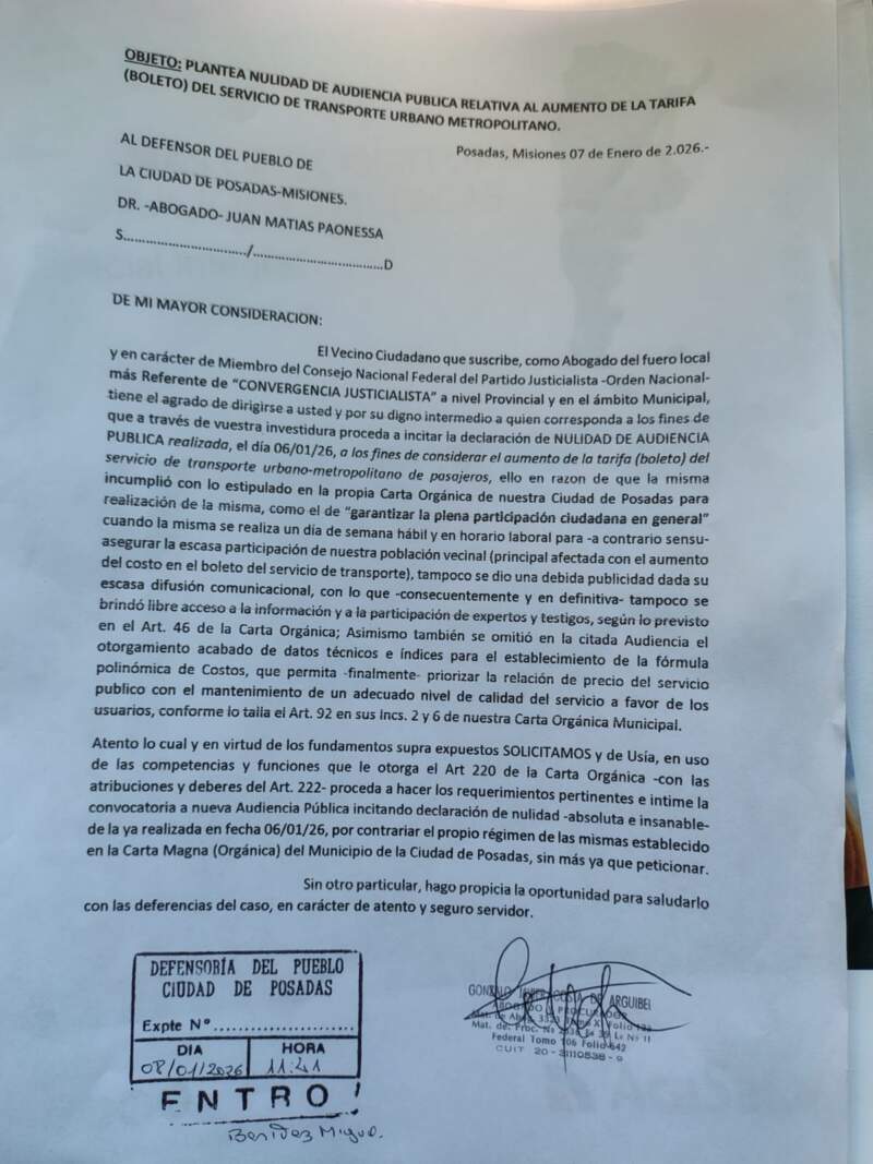 Piden la nulidad de la Audiencia Pública por la actualización del boleto de colectivo imagen-2