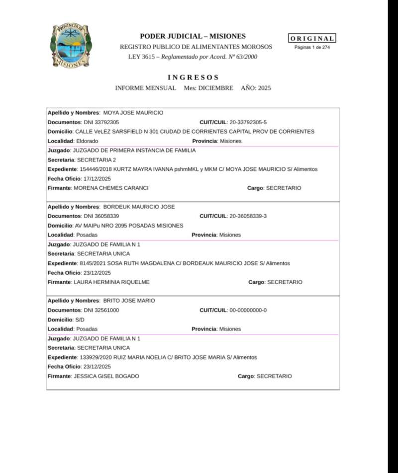 Posadas: el concejal Zarza fue incorporado al Registro de Alimentantes Morosos 3 Posadas: el concejal Zarza fue incorporado al Registro de Alimentantes Morosos imagen-2