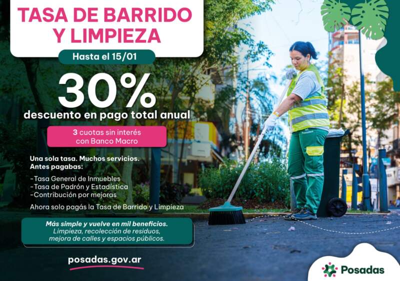 Se prorrogó el vencimiento del pago anual de la Tasa de Barrido y Limpieza hasta el 10 de febrero imagen-6
