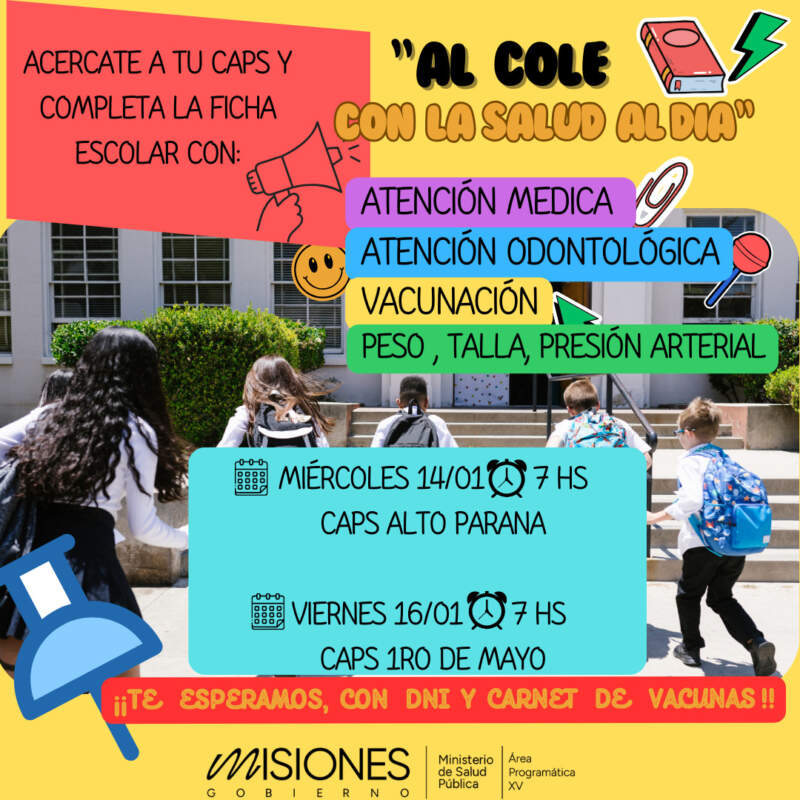 Salud y educación: esta semana se realizarán jornadas para completar fichas escolares en CAPS Alto Paraná y 1ro de Mayo imagen-2