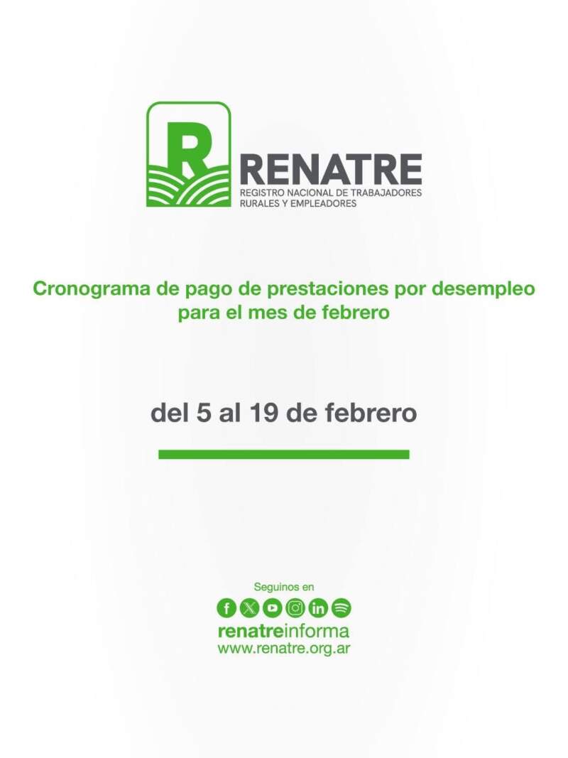 El Renatre Misiones informó el cronograma de pagos febrero 2026 de prestación por desempleo imagen-2