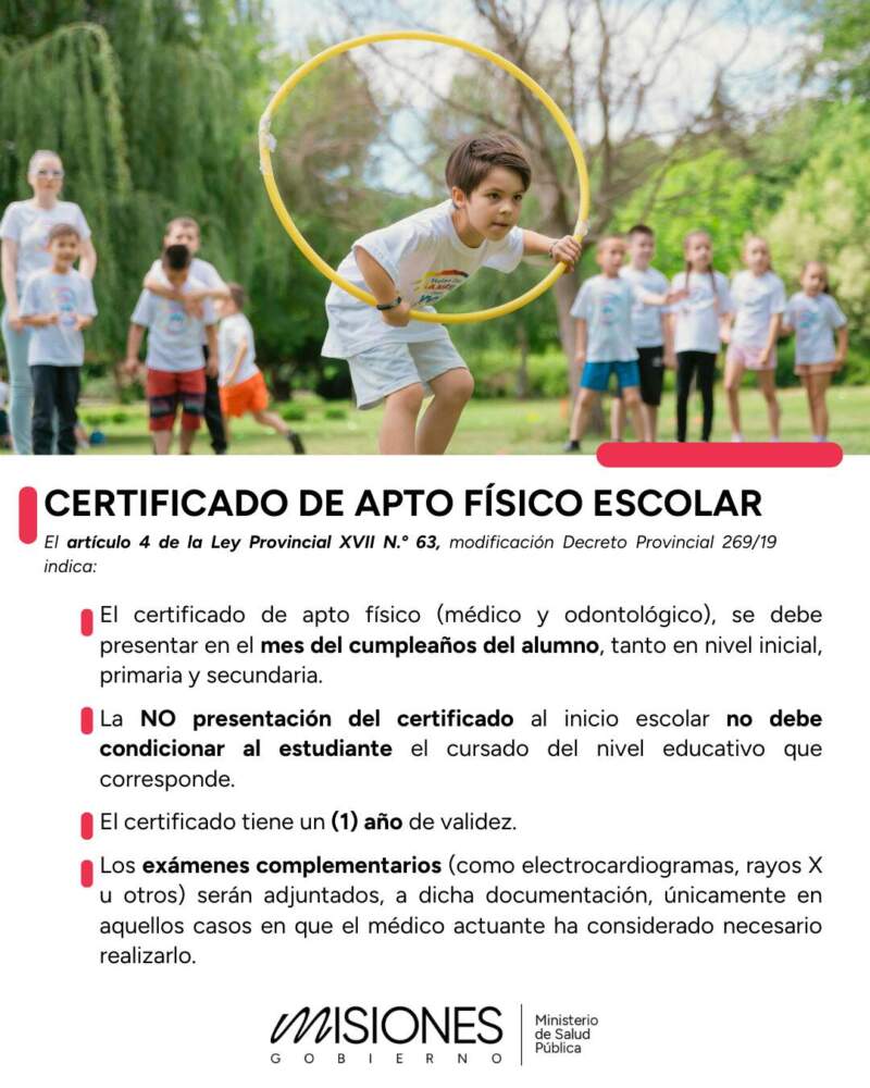 Salud Pública recordó los plazos y alcances del certificado de apto físico escolar 3 Salud Pública recordó los plazos y alcances del certificado de apto físico escolar imagen-2