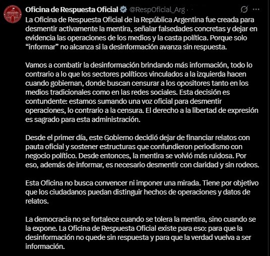 El Gobierno lanzó una cuenta en X para desmentir lo que considera fake news imagen-2