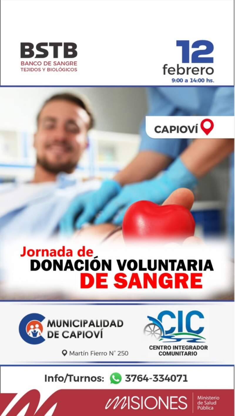 Colectas voluntarias de sangre: el Banco de Sangre anunció jornadas en Aristóbulo del Valle, Capioví y San Pedro imagen-4
