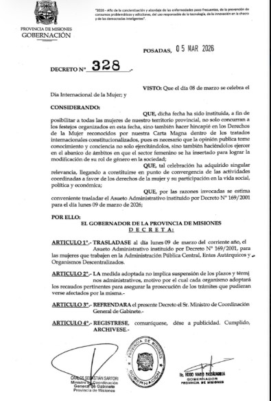 Trasladan al lunes 9 el asueto para las mujeres que trabajan en la Administración Pública Central, Entes Autárquicos y Organismos Descentralizados imagen-2