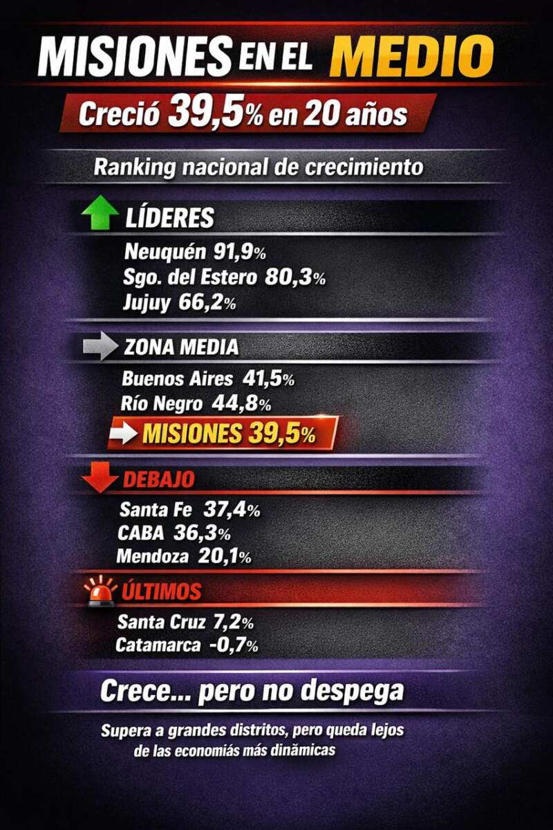 Misiones evita el fondo y supera a grandes distritos: creció más que Santa Fe, CABA y Mendoza, mientras Santa Cruz y Catamarca quedan últimos imagen-2
