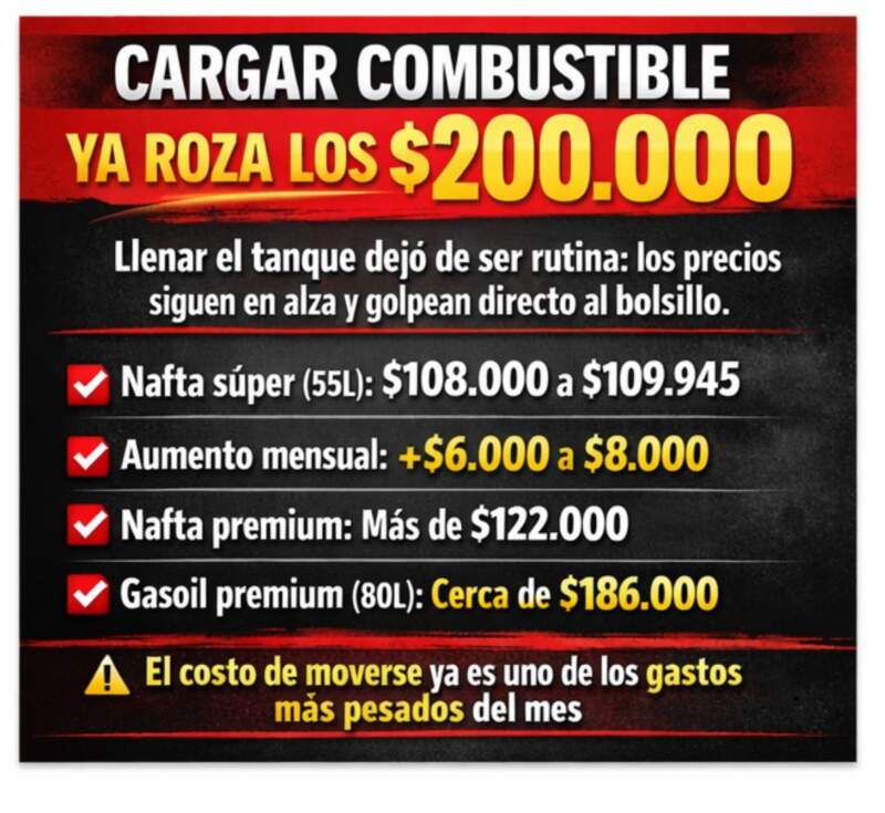 Llenar el tanque ya es un golpe al bolsillo: cargar combustible roza los $200.000 imagen-2