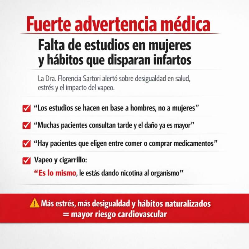 Fuerte advertencia médica: falta de estudios en mujeres y hábitos que disparan infartos imagen-16