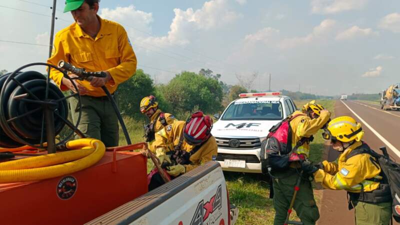 Brigadistas de Ecología trabajan combatiendo un incendio de gran magnitud en la zona de Posadas 3 Brigadistas de Ecología trabajan combatiendo un incendio de gran magnitud en la zona de Posadas imagen-2