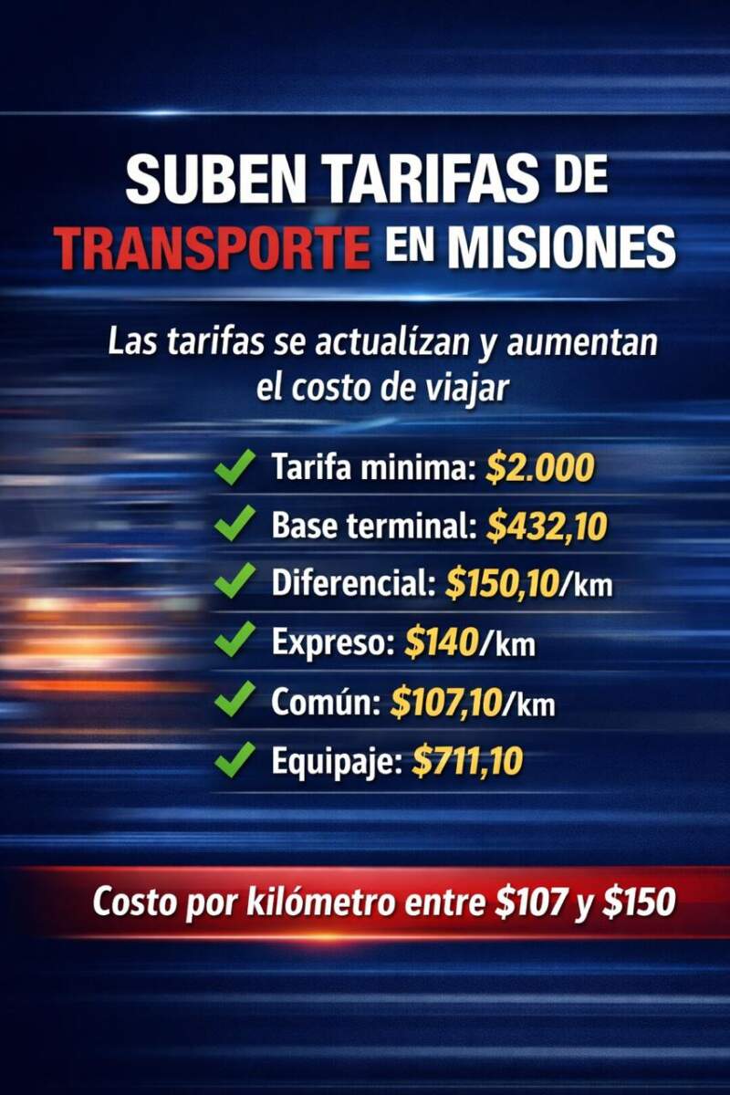 El transporte interurbano sube en Misiones: viajar costará desde $2.000 y hasta $150 por kilómetro 3 El transporte interurbano sube en Misiones: viajar costará desde $2.000 y hasta $150 por kilómetro imagen-2