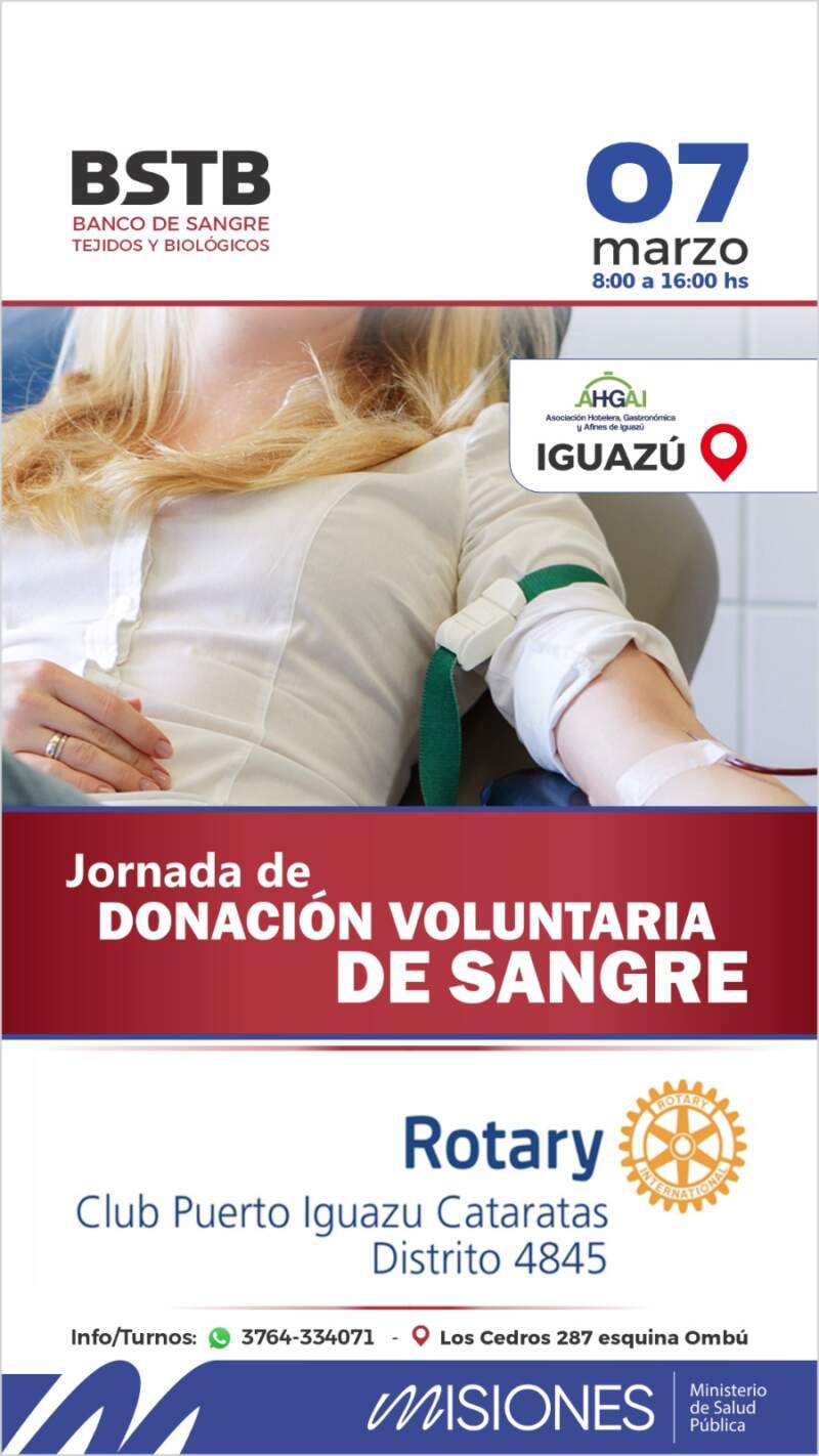 Con el objetivo de mantener un stock ideal, el Banco de Sangre realizará colectas voluntarias en Iguazú, Posadas y Andresito 5 Con el objetivo de mantener un stock ideal, el Banco de Sangre realizará colectas voluntarias en Iguazú, Posadas y Andresito imagen-4