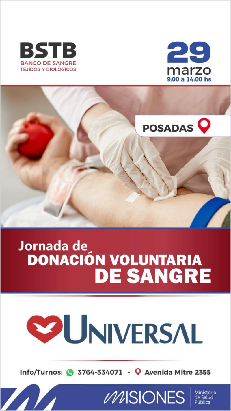 Con el objetivo de mantener un stock ideal, el Banco de Sangre realizará colectas voluntarias en Iguazú, Posadas y Andresito 3 Con el objetivo de mantener un stock ideal, el Banco de Sangre realizará colectas voluntarias en Iguazú, Posadas y Andresito imagen-2