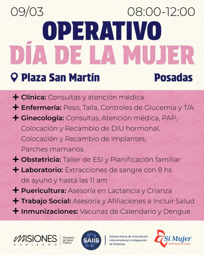 En el Mes de la Mujer impulsan operativos de salud con controles médicos, PAP y vacunación en la Plaza San Martín y Caps de Posadas imagen-2