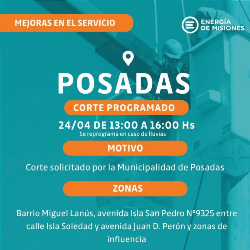 Corte programado de energía en Posadas: afectará a barrios de la zona sur durante tres horas imagen-2