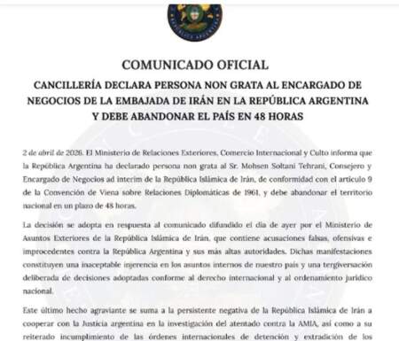 El Gobierno expulsó al principal diplomático de Irán en Argentina y lo declaró persona no grata imagen-4