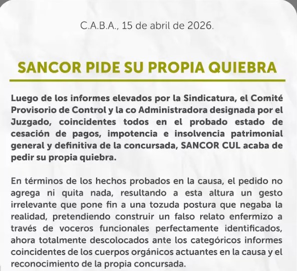 Sancor pidió su quiebra y debe más de u$s120 millones, según el gremio imagen-4
