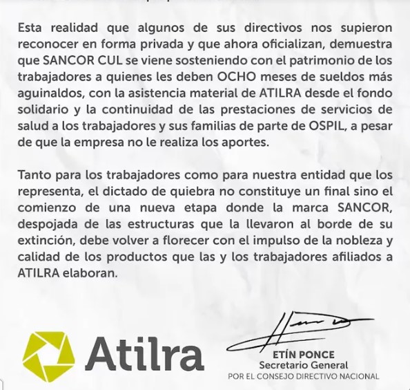 Sancor pidió su quiebra y debe más de u$s120 millones, según el gremio imagen-6