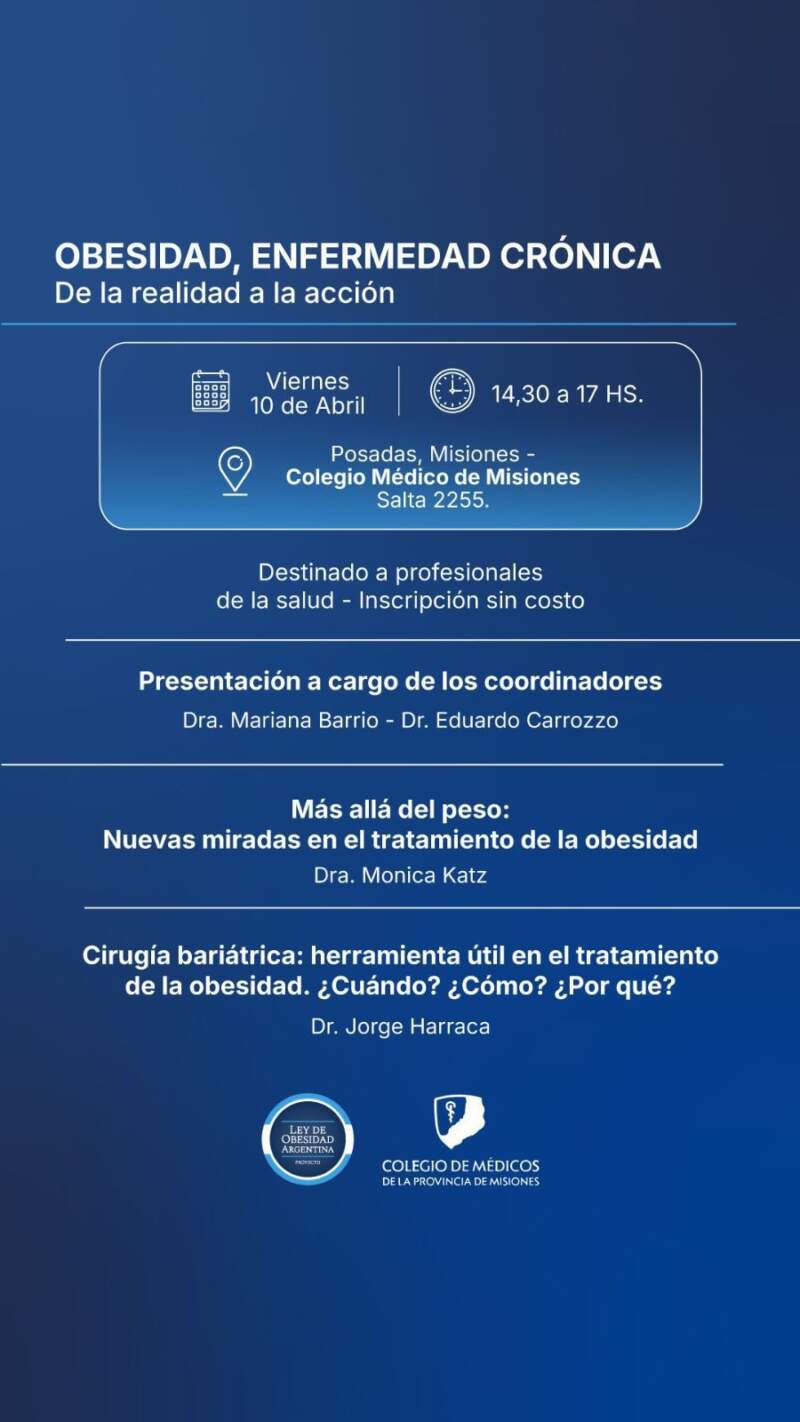 Posadas será sede de una jornada sobre obesidad como enfermedad crónica, con actividades abiertas a la comunidad y destinadas a profesionales de la salud 4 Posadas será sede de una jornada sobre obesidad como enfermedad crónica, con actividades abiertas a la comunidad y destinadas a profesionales de la salud imagen-3