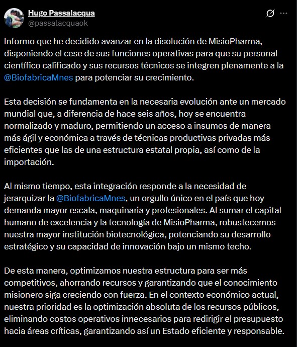 Passalacqua anunció la disolución de MisioPharma y su integración a la Biofábrica Misiones imagen-2