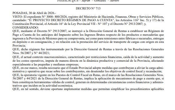 El Gobierno provincial oficializó la suspensión por un año del régimen de pago a cuenta de los anticipos del Impuesto sobre los Ingresos Brutos imagen-2