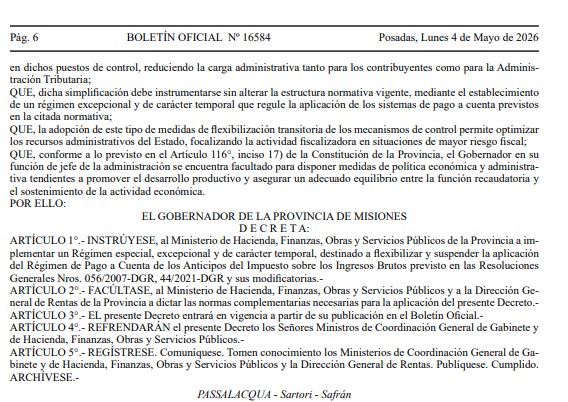 El Gobierno provincial oficializó la suspensión por un año del régimen de pago a cuenta de los anticipos del Impuesto sobre los Ingresos Brutos imagen-4
