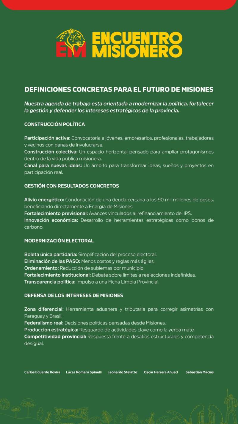 Encuentro Misionero marca una agenda de gestión, apertura política y defensa de los intereses de Misiones 3 Encuentro Misionero marca una agenda de gestión, apertura política y defensa de los intereses de Misiones imagen-2