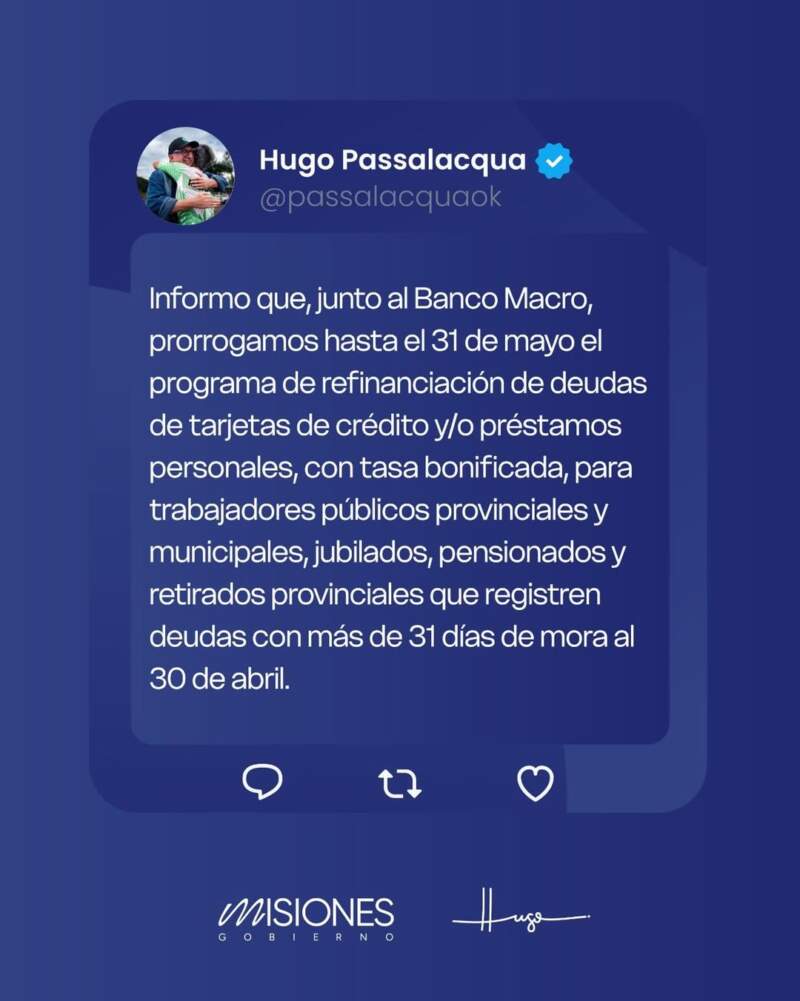 Passalacqua anunció la prórroga del programa de refinanciación de deudas con el Banco Macro imagen-2