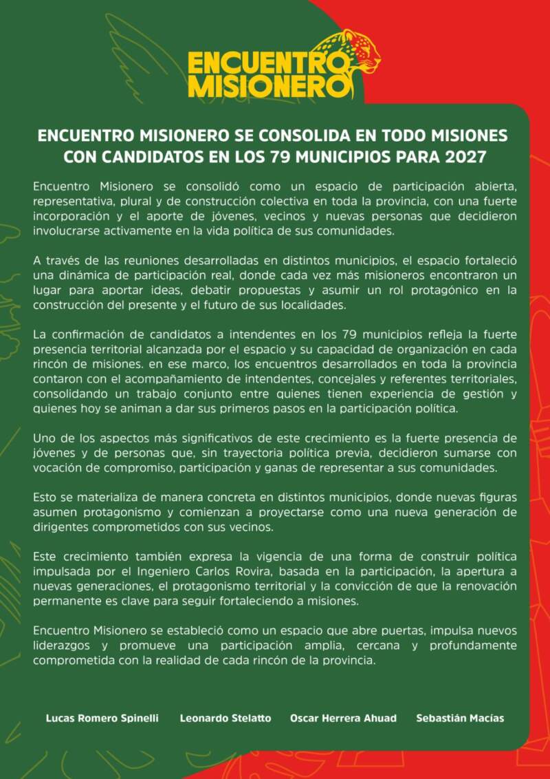 Encuentro Misionero presentará candidatos a intendente en los 79 municipios de la provincia imagen-2