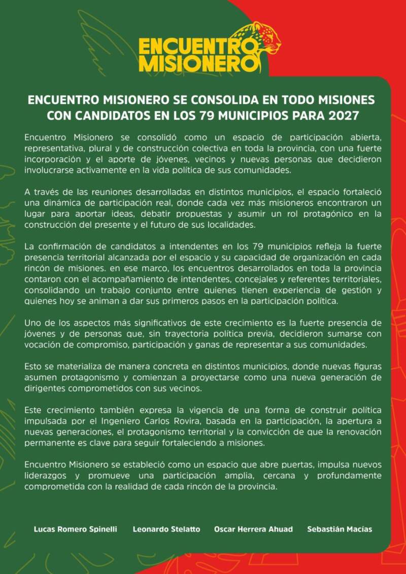 Encuentro Misionero competirá en los 79 municipios de la provincia rumbo a 2027 imagen-1