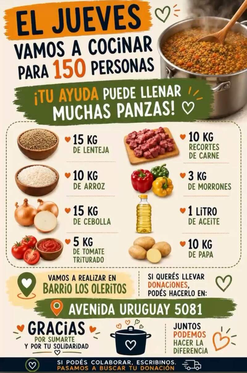 Guiso solidario en el Barrio Los Oleritos: una campaña busca alimentar a 150 personas y pide ayuda urgente de la comunidad imagen-2