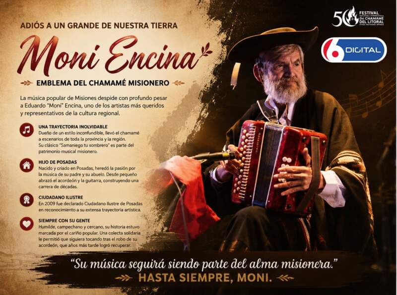 Murió "Moni" Encina: hondo pesar en la cultura misionera por la pérdida de un ícono de la música regional 3 Murió "Moni" Encina: hondo pesar en la cultura misionera por la pérdida de un ícono de la música regional imagen-2