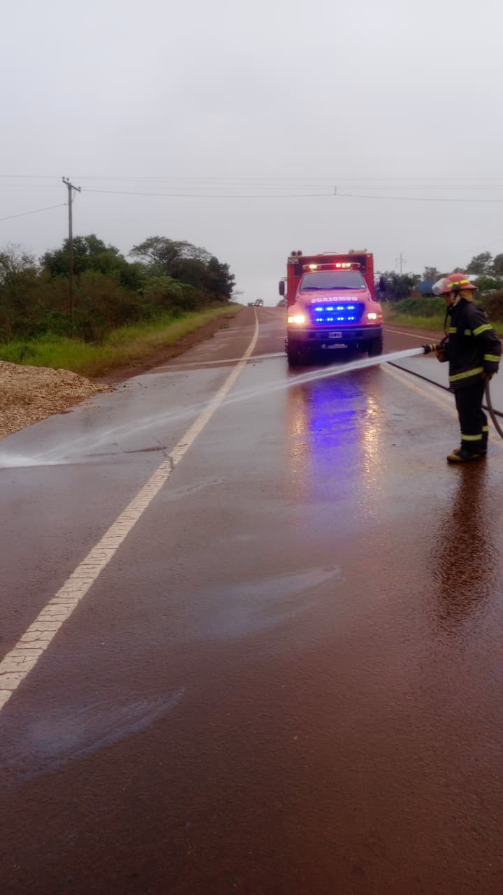 Volcó un camión sobre la Ruta Nacional 14 y Bomberos trabajaron para evitar riesgos por derrame de combustible imagen-6