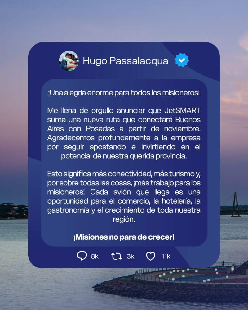 Más conectividad: Passalacqua anunció nueva conexión aérea entre Posadas y Buenos Aires 7 Más conectividad: Passalacqua anunció nueva conexión aérea entre Posadas y Buenos Aires imagen-6
