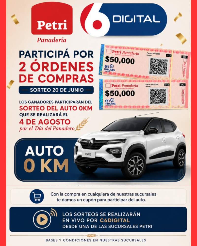 Sortean dos vouchers de $50.000 y un auto 0KM: cómo participar de la propuesta de Petri Panadería y Noticiasdel6 imagen-2