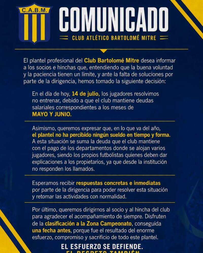 Fútbol: Mitre no se entrenó por falta de pago imagen-2
